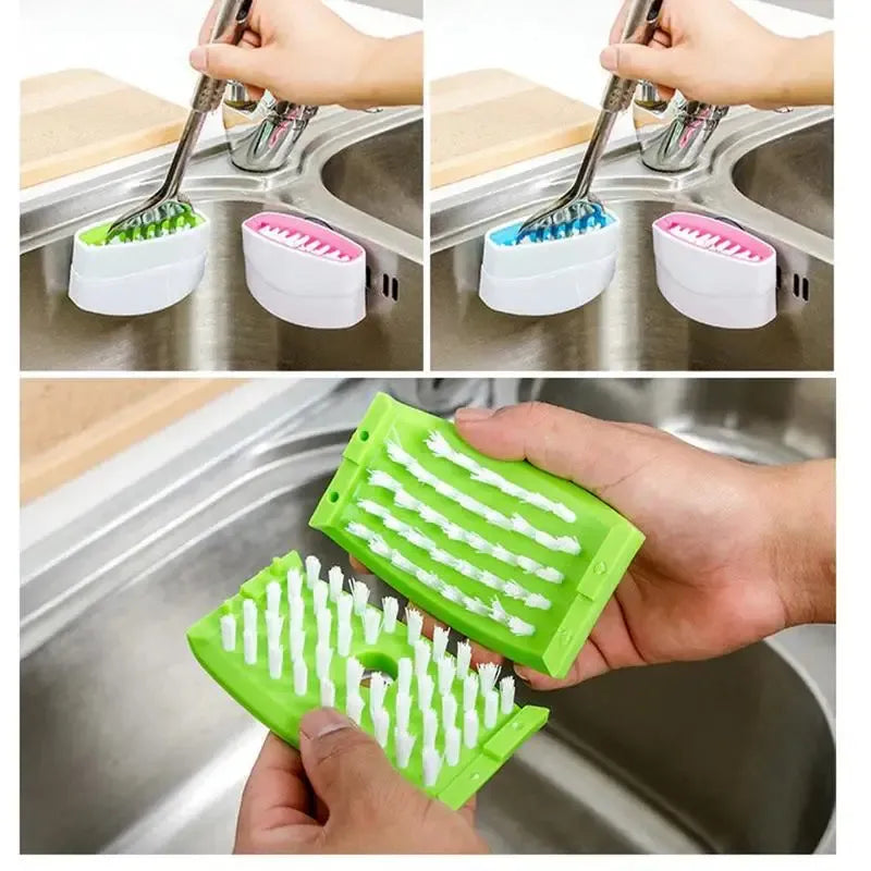 Cutlery brush cleaner cleaning multiple utensils in the sink