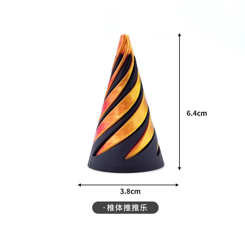 Orange and black 3D spiral cone dimensions